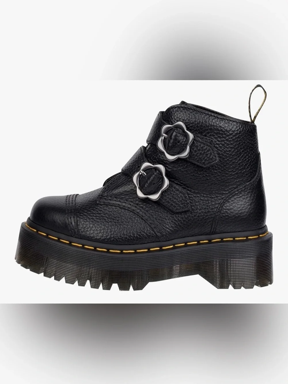 Dr Martens Devon Flower Platform Women’s Black Leather Boots!!(6)